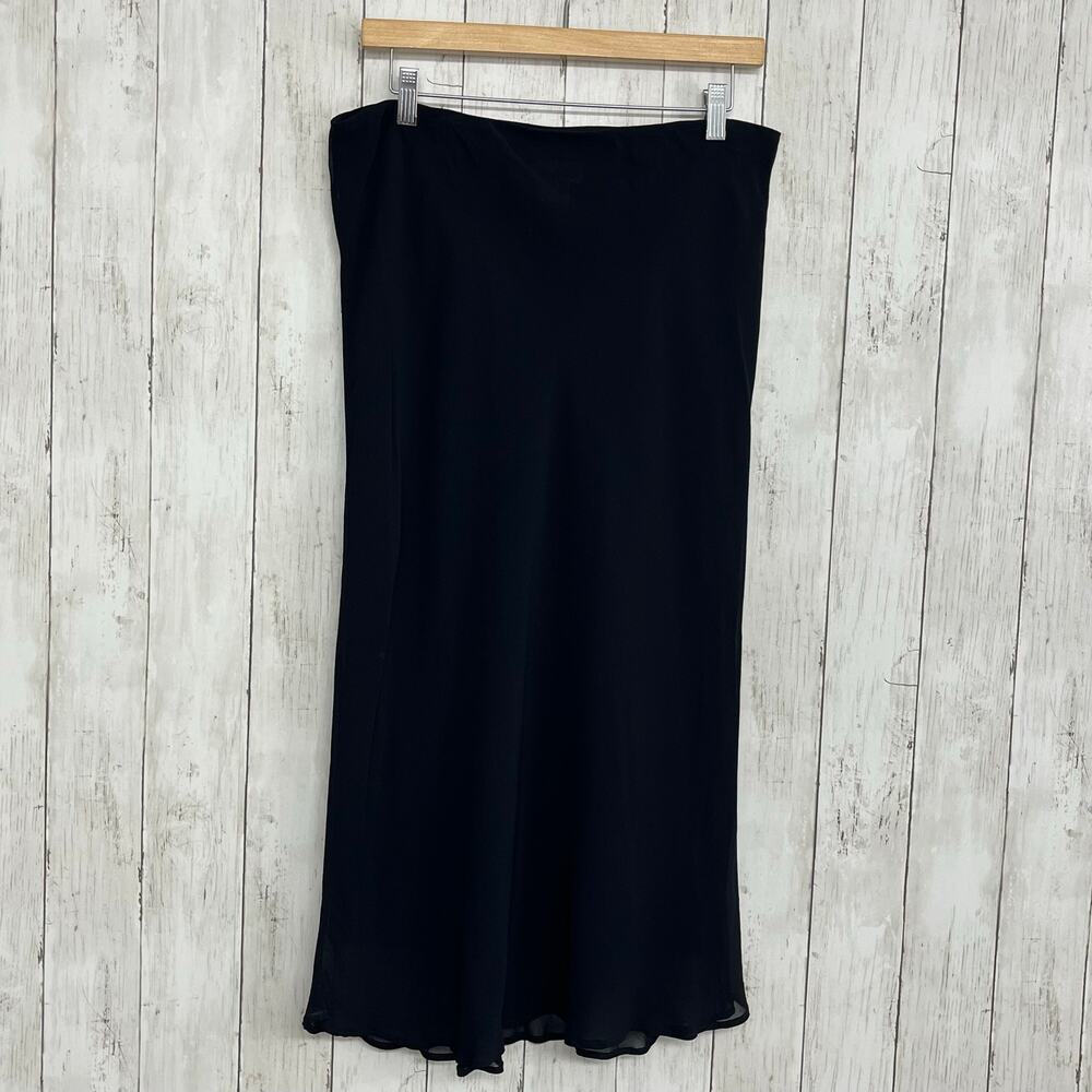 Vintage Tessuto Black Rayon Midi Skirt Large Made in USA 90s Whimsigoth Witchy